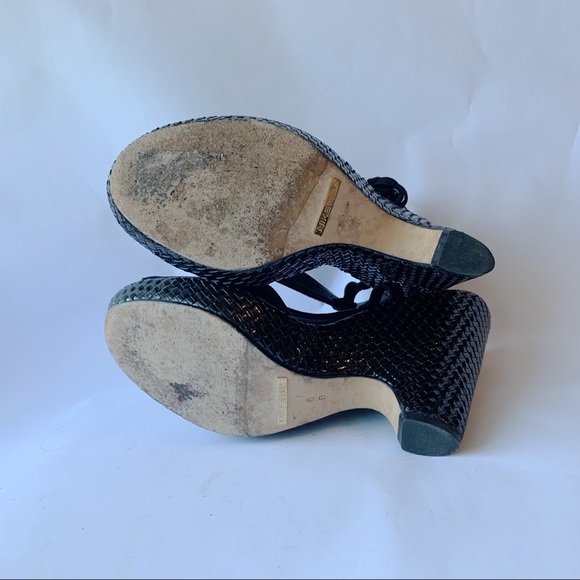 Cole Haan // Black Suede Criss Cross Woven Wedge Heels 6 - Picture 7 of 9